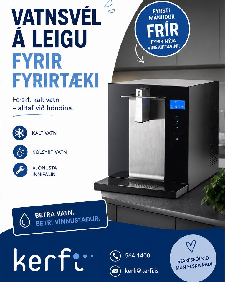💦 Betra vatn skapar betri vinnustað.
Vatnsvélarnar frá Kerfi eru einfaldar í notkun, fallegar í hönnun og halda teyminu fersku allan daginn 🙌
✔️ Kalt vatn
✔️ Kolsýrt vatn
✔️ Þjónusta innifalin
✔️ Fyrsti mánuður frír fyrir nýja viðskiptavini
Gefðu starfsfólkinu eitthvað sem það mun raunverulega nota á hverjum degi 💙
☕💧 Kaffi- og vatnsvélar fyrir allar stærðir fyrirtækja 💼✨
🎉 Frír prufumánuður fyrir nýja viðskiptavini! 🆓🔥
📢 Fáðu tilboð fyrir þitt fyrirtæki! 💰💡
📞 Hafðu samband – Komdu í Kerfi 🚀✅
#Vatnsvél #KolsýrtVatn #BetriVinnustaður #Kerfi