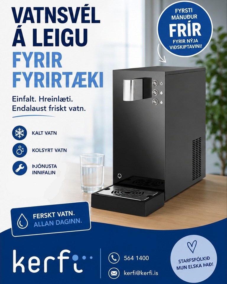 💧 Ferskt og kalt vatn á vinnustaðnum skiptir máli.
Með vatnsvél frá Kerfi færðu hreint, bragðgott vatn – alltaf við höndina.
✨ Kolsýrt eða kalt vatn
🛠️ Þjónusta innifalin
💼 Fullkomið fyrir öll fyrirtæki
Og já… fyrsti mánuðurinn er FRÍR fyrir nýja viðskiptavini 🙌
☕💧 Kaffi- og vatnsvélar fyrir allar stærðir fyrirtækja 💼✨
🎉 Frír prufumánuður fyrir nýja viðskiptavini! 🆓🔥
📢 Fáðu tilboð fyrir þitt fyrirtæki! 💰💡
📞 Hafðu samband – Komdu í Kerfi 🚀✅
#Vatnsvél #FersktVatn #Vinnustaður #Kerfi #KomduÍKerfi
