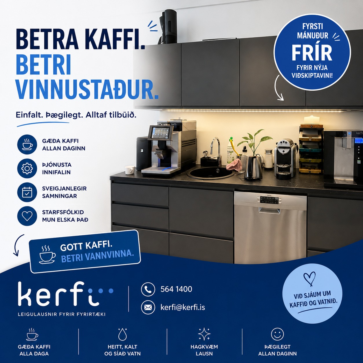 BETRA KAFFI. BETRI VINNUSTAÐUR
☕ Betri kaffitímar skapa betri vinnudaga.
Gott kaffi gerir meira en að vekja fólk. Það skapar betri stemningu, ánægðara starfsfólk og skemmtilegri vinnustað.
Við sjáum um kaffilausnina svo þú getir einbeitt þér að rekstrinum.
🎉 Fyrsti mánuðurinn er frír fyrir nýja viðskiptavini!
☕💧 Kaffi- og vatnsvélar fyrir allar stærðir fyrirtækja
🎉 Fyrsti mánuðurinn frír fyrir nýja viðskiptavini!
📢 Fáðu tilboð fyrir þitt fyrirtæki.
📞 Hafðu samband – Komdu í Kerfi.
#BetraKaffi #Kerfi #Vinnustaður #Kaffivél
