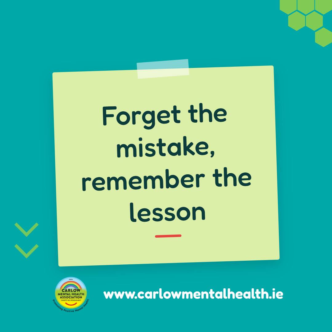 A quick reminder for anyone who keeps beating themselves up over the past Please stop replaying your worst moments over and over in your head like a movie you can't turn off. You cannot change what happened yesterday, and torturing your mind with guilt will never fix the things that are already done. If you are feeling completely overwhelmed by regret or embarrassed by a wrong choice you made, remember this: Forget the mistake, remember the lesson, let that sink in: • You are a human being who is learning, not a perfect machine that never fails: Messing up is literally just a part of growing up, and your slip-ups do not make you a bad or broken person. • The past is meant to be a teacher, not a life sentence to hold you back: You do not have to carry the weight of who you used to be when you are actively trying to do better today. • The wisdom you gained from falling down is the exact tool that will keep you standing: That painful moment gave you a deeper understanding of yourself, your boundaries, and your worth. • Forgiving yourself is the only way you can actually move forward with your life: Let go of the anger and shame, pack up the valuable truth you learned, and leave the rest behind you. Give yourself permission to wipe the slate clean today and stop letting old choices dictate your current peace. You are allowed to grow, you are allowed to change, and you are allowed to move on from the things you cannot rewrite. 🤍 #mensana2026 #mentalhealthmatters #carlowmentalhealthassociation #carlowmentalhealth #cmha