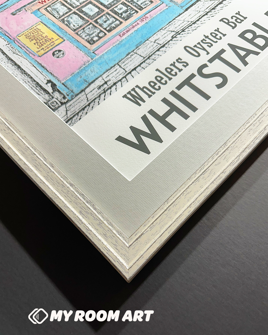 A frame for a true piece of Whitstable history. This artist's print of Wheelers Oyster Bar celebrates a landmark founded in 1856 by Richard Leggy Wheeler, whose journey from oyster dredger to Master Mariner led to the creation of what remains one of Whitstable's most iconic buildings. While the famous London Wheelers restaurants have long since disappeared, the original Oyster Bar still stands, with 170 years of history behind it. Our customer tells us the Fish & Chips are great. Framed in our Southsea 27mm×20mm stepped moulding with a Pebble mount to complement this timeless scene. #WheelersOysterBar #Whitstable #PictureFraming #CustomFraming #ArtistsPrint #KentCoast #Heritage