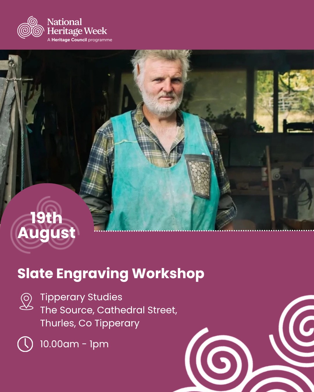 Heritage Week 2026 | Thurles
A fantastic line-up of talks, tours & family fun celebrating our local history. Here’s what’s on:
📅 15 Aug | 10:30am-3:30pm
Tipperary Heritage & Biodiversity Conference
Theme ‘Heritage at Risk’ w/ Roisín Burke, Caimin O’Brien & Breeding Waders EIP. Keynote: John Creedon. Lunch provided.
📅 15-23 Aug | 2:30-3:30pm daily
Holycross Abbey Free Tours
No booking, just show up!
📅 18 Aug | 10:30am-5pm
Tipperary Studies Open Day
Tour the archives & see digitisation in action.
📅 18 Aug | 6:30-7:30pm
Our Human Library
“Borrow” a person & hear their story.
📅 18 Aug | 7-8pm
Heritage At Risk – PARISH Project
Preserving church memorial inscriptions.
📅 18 Aug | 7:30-8:30pm
Monastic Evangelisation in the Irish Church
With Monsignor Ciarán O’Carroll.
📅 19 Aug | 10am-1pm
Slate Engraving Workshop
With sculptor Philip Quinn. Adults only, booking essential!
📅 20 Aug | 8-10pm
“Slow Journeys” – Pilgrim Walking
Ireland & Spain pilgrim paths. Free.
📅 21 Aug | 11am-1pm
Water Heritage Day
Explore life beneath the water + guided wetlands walk. Free.
📅 22 Aug | 11am-4pm
The Big Dig & Wild Child Day
Viking excavation, bread making, bug hunts & crafts!
📅 22nd Aug | 2.00pm - 3.30pm – weather dependent
Midnight Shootings 1921 Walking Tour
90-min walk on Thurles’ hidden history. Contact Paddy: 086 088 2029.
A brilliant week to explore the stories & people shaping our heritage 💚