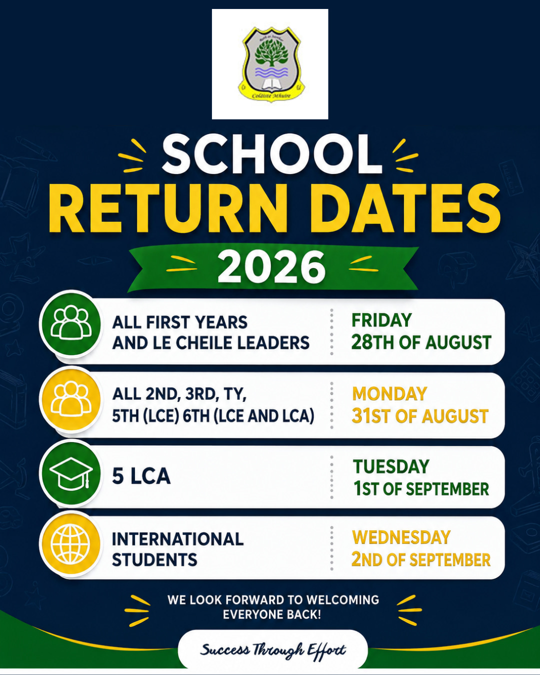 Back to School 2026! 🎒
The summer holidays are nearing an end and its not long until students across Thurles are getting ready to head back to school! ✏️
Swipe through the carousel for the 2026 return-to-school dates for secondary schools in the Thurles and make sure you have the dates marked in your calendar. 📅
Wishing all students, teachers and school staff a fantastic start to the new school year! 🍎✨